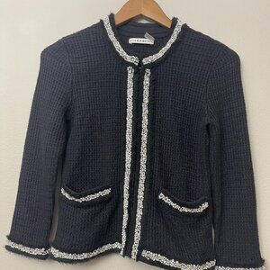 Alice & Olivia Pearl Jewel Black Jackie O Classy Cardigan Size XS